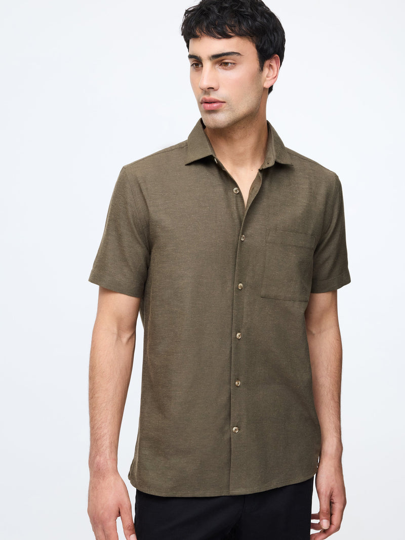 Khaki linen short sleeve shirts