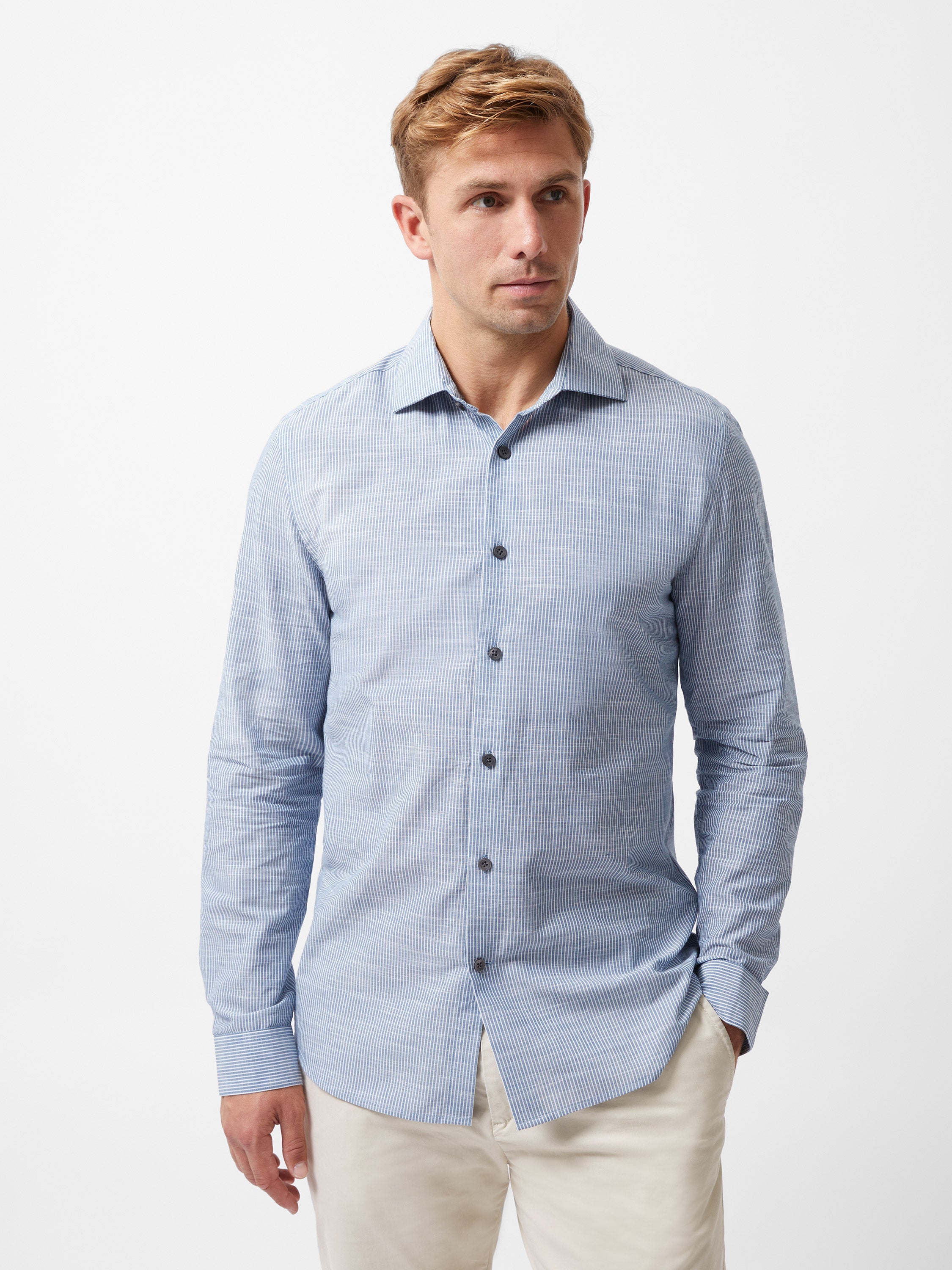 Slim Fit Cutaway Collar Stripe Shirt