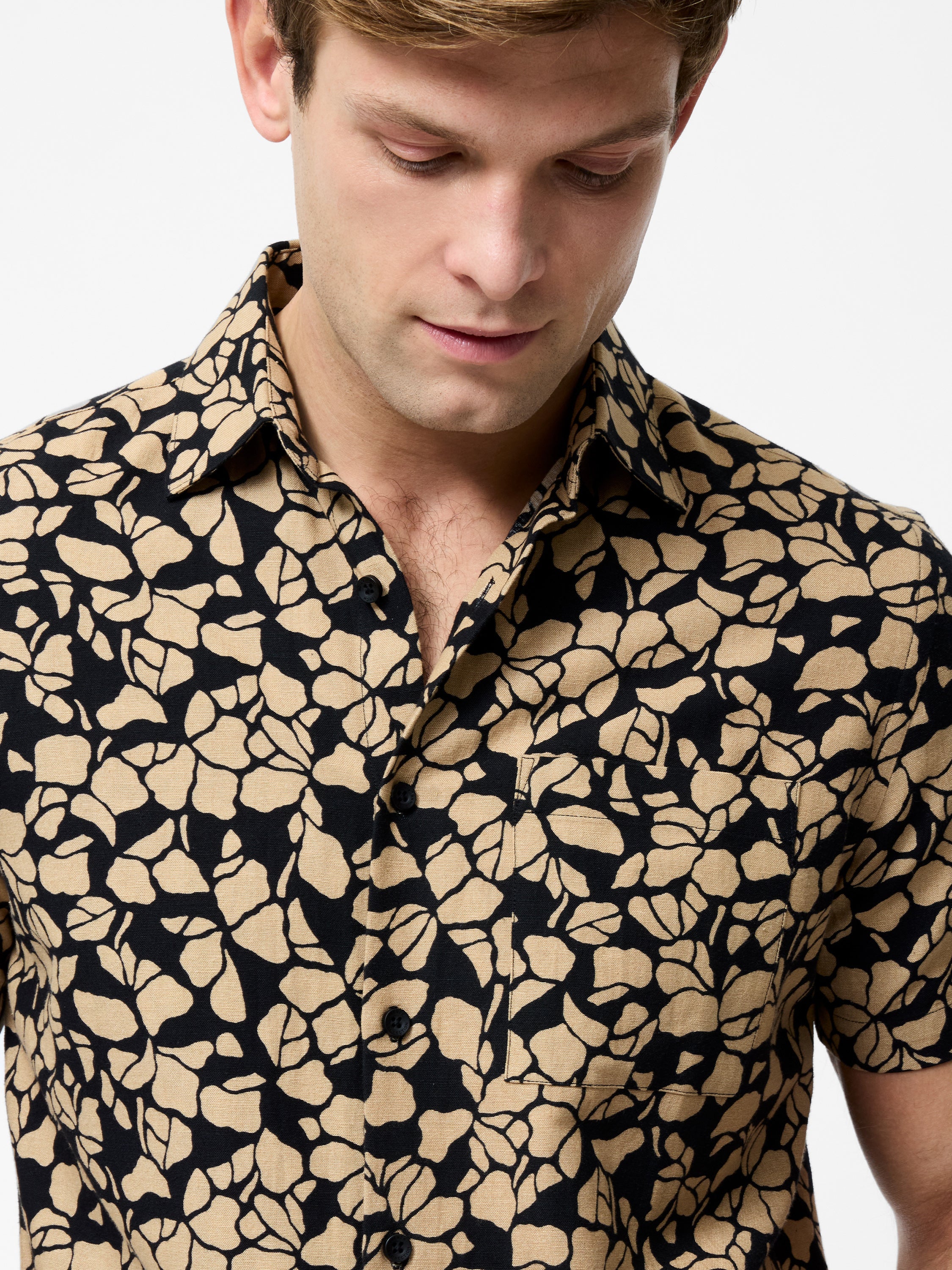 Linen Blend Printed Short Sleeve Shirt