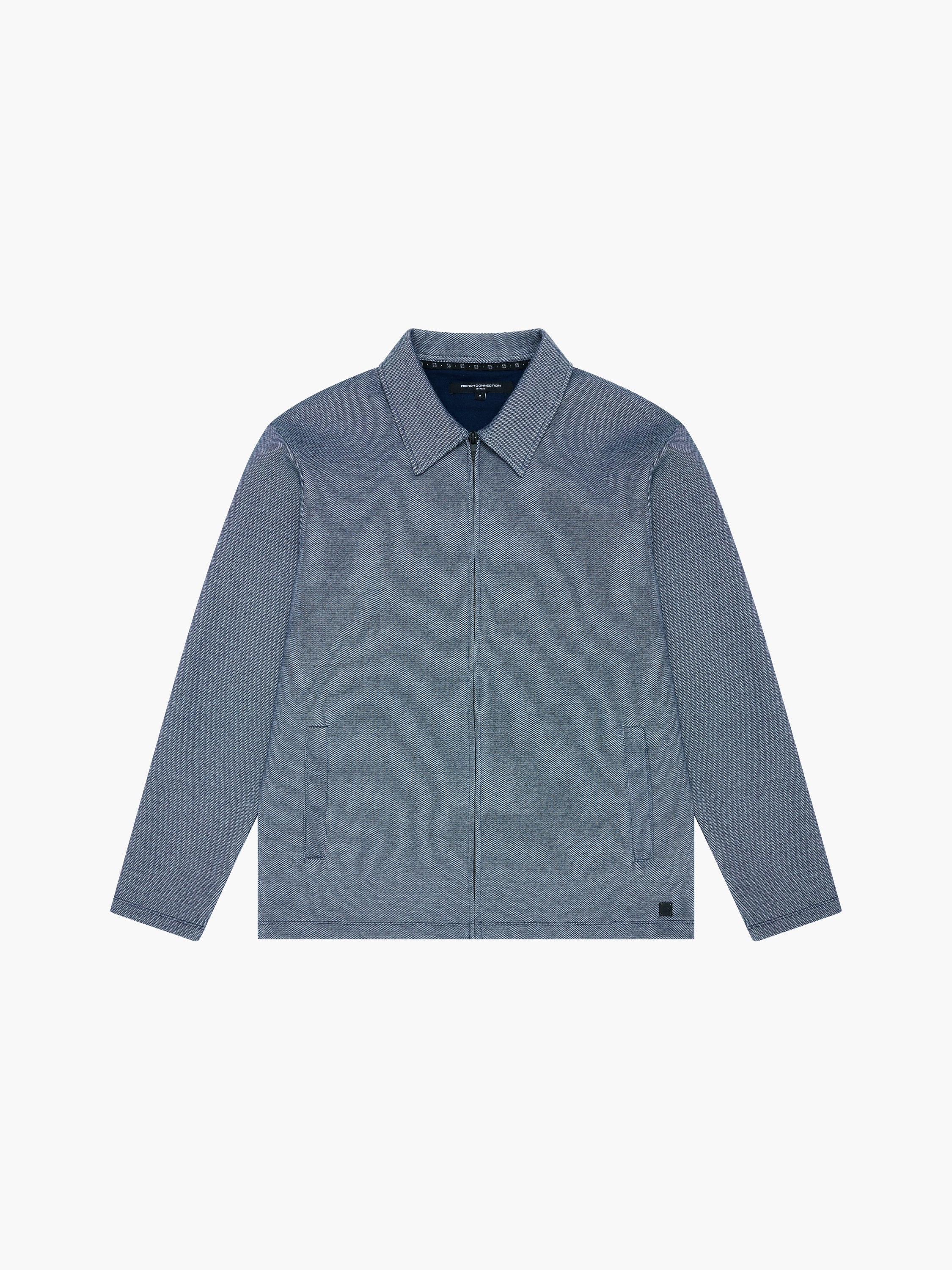 Long Sleeve Double Face Pique Zip Through Shirt