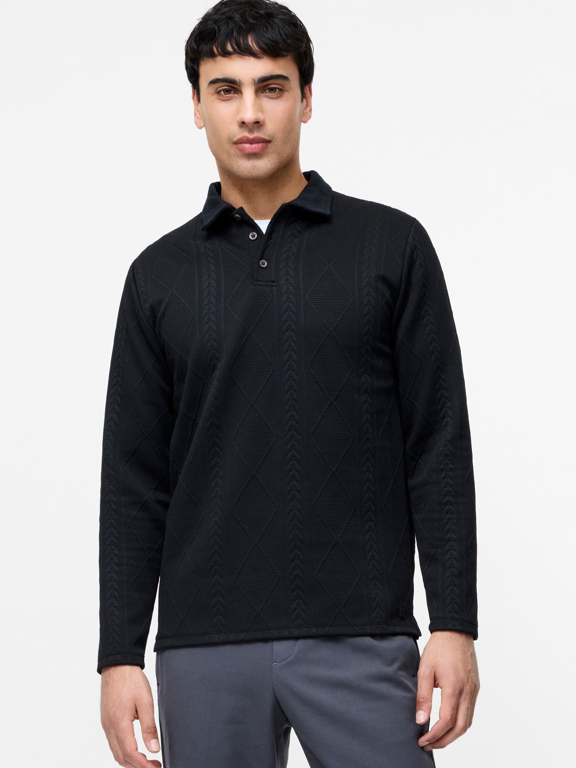 Long Sleeve Jacquard Polo Shirt