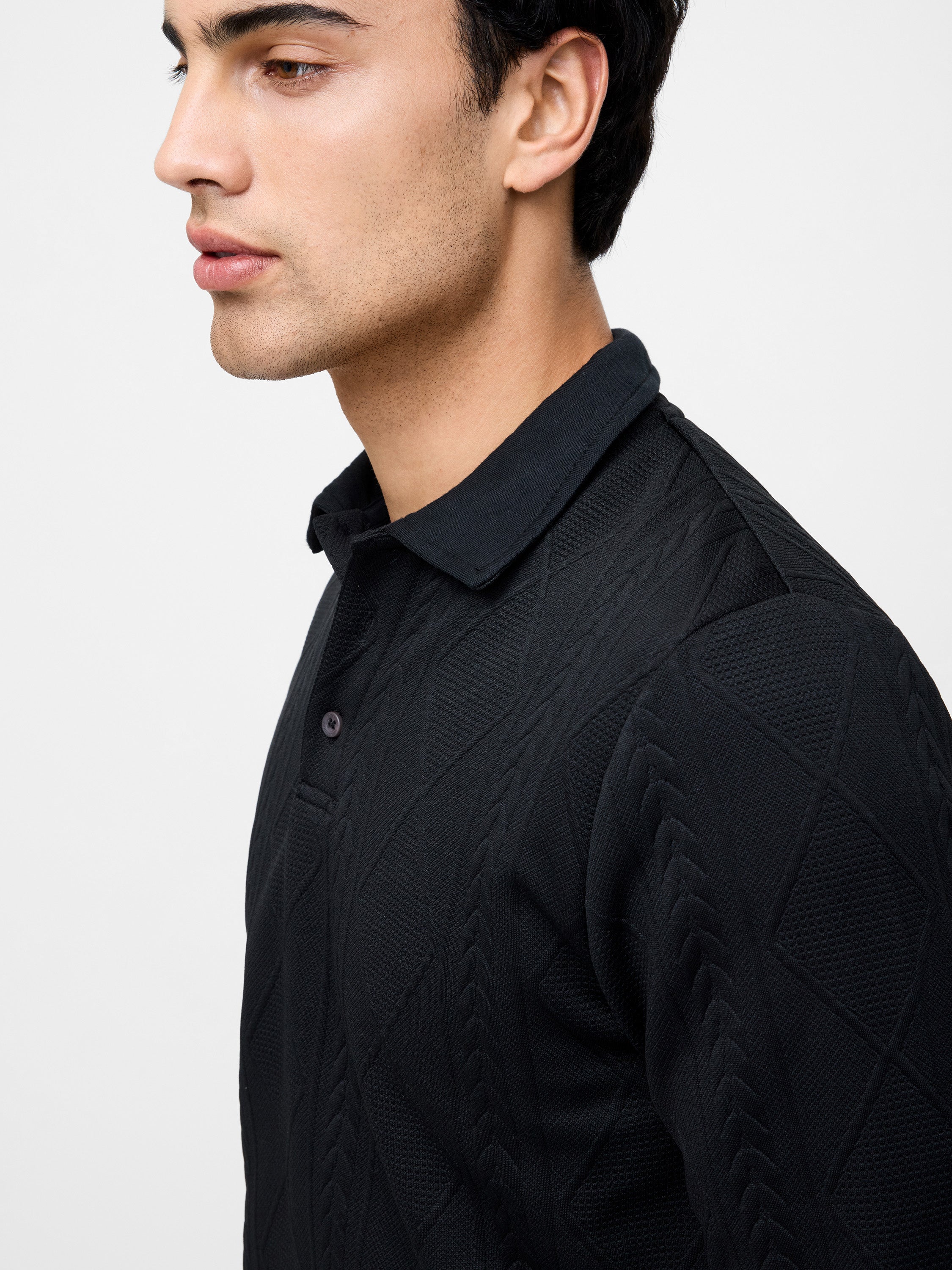 Long Sleeve Jacquard Polo Shirt