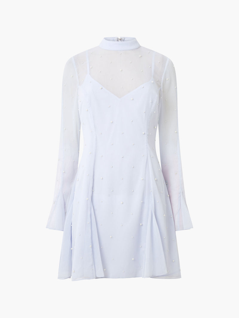 Elizabeth Chiffon Faux Pearl Mini Dress