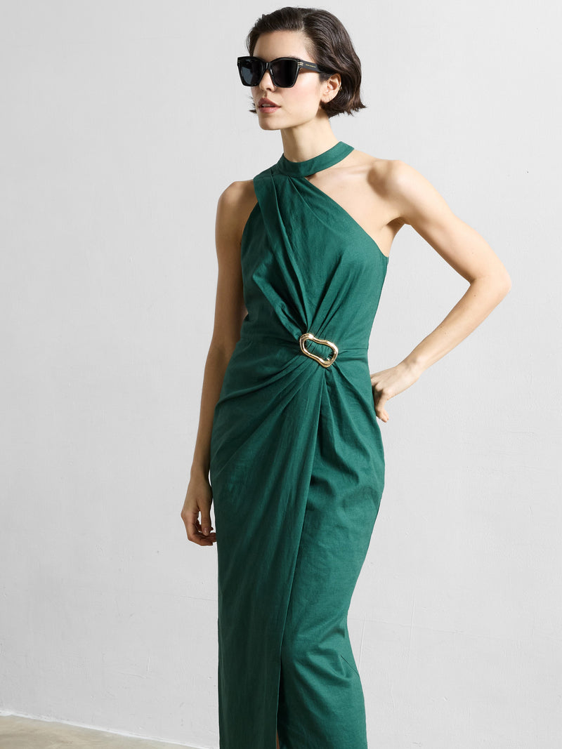 Aspen Linen Blend Halterneck Midi Dress