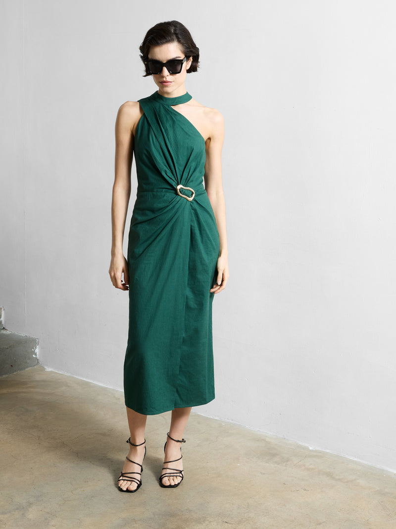 Aspen Linen Blend Halterneck Midi Dress