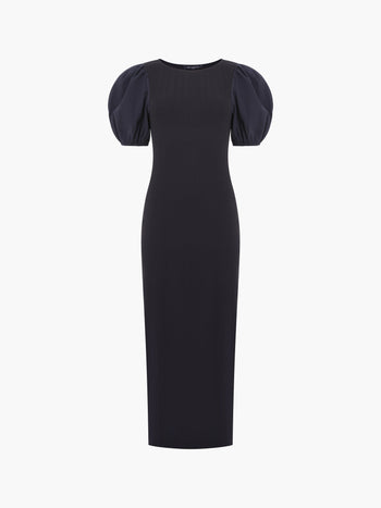 Sasia Ribbed Puff Sleeve Midi Dress