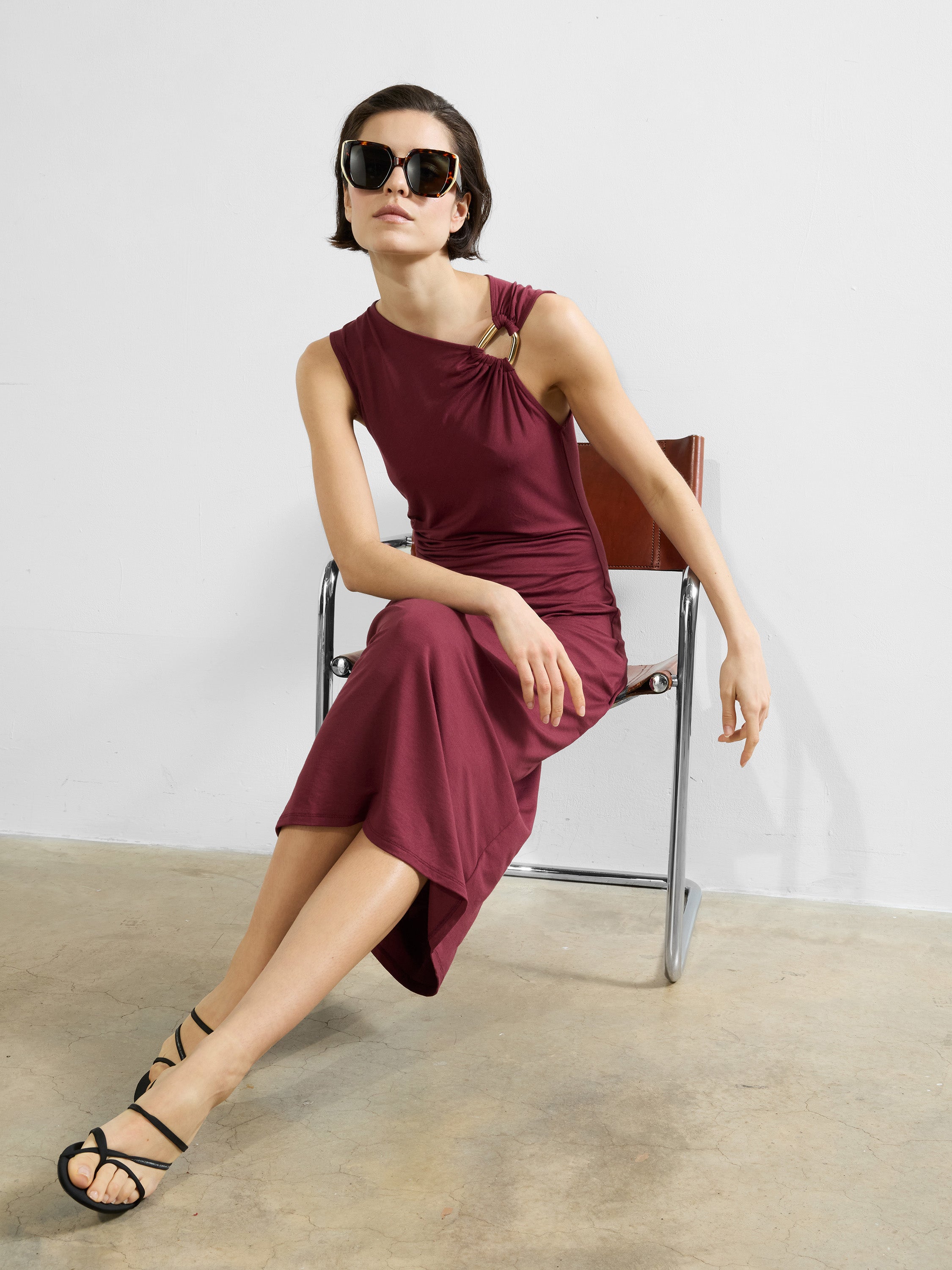 Sia Jersey  Asymmetric Neck Midi Dress
