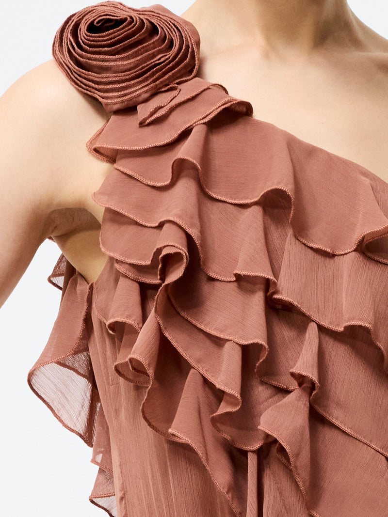 Oskar Georgette Ruffle Midi Dress