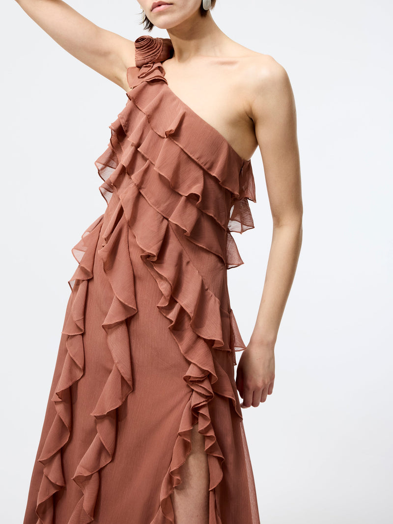 Oskar Georgette Ruffle Midi Dress