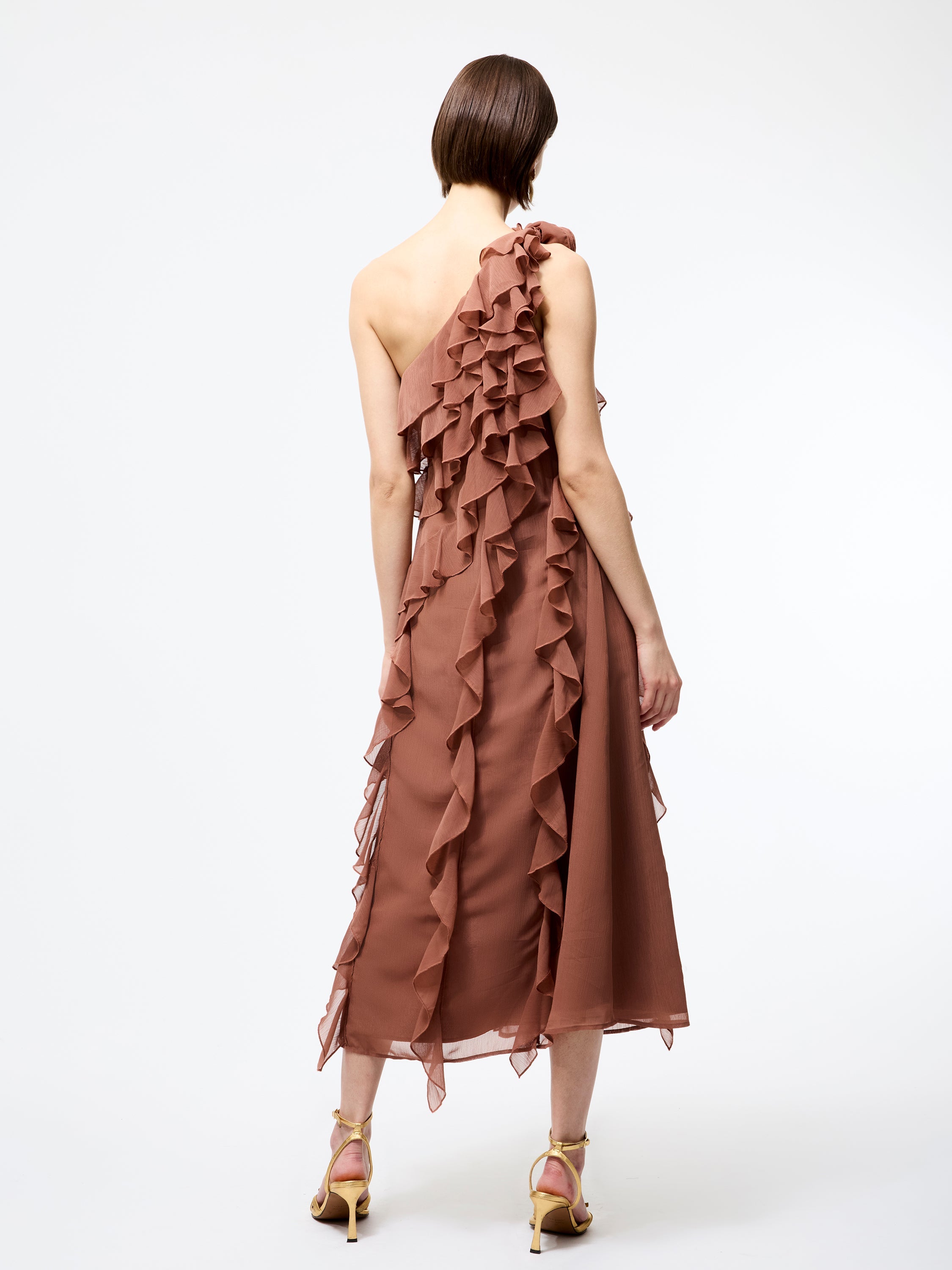 Oskar Georgette Ruffle Midi Dress