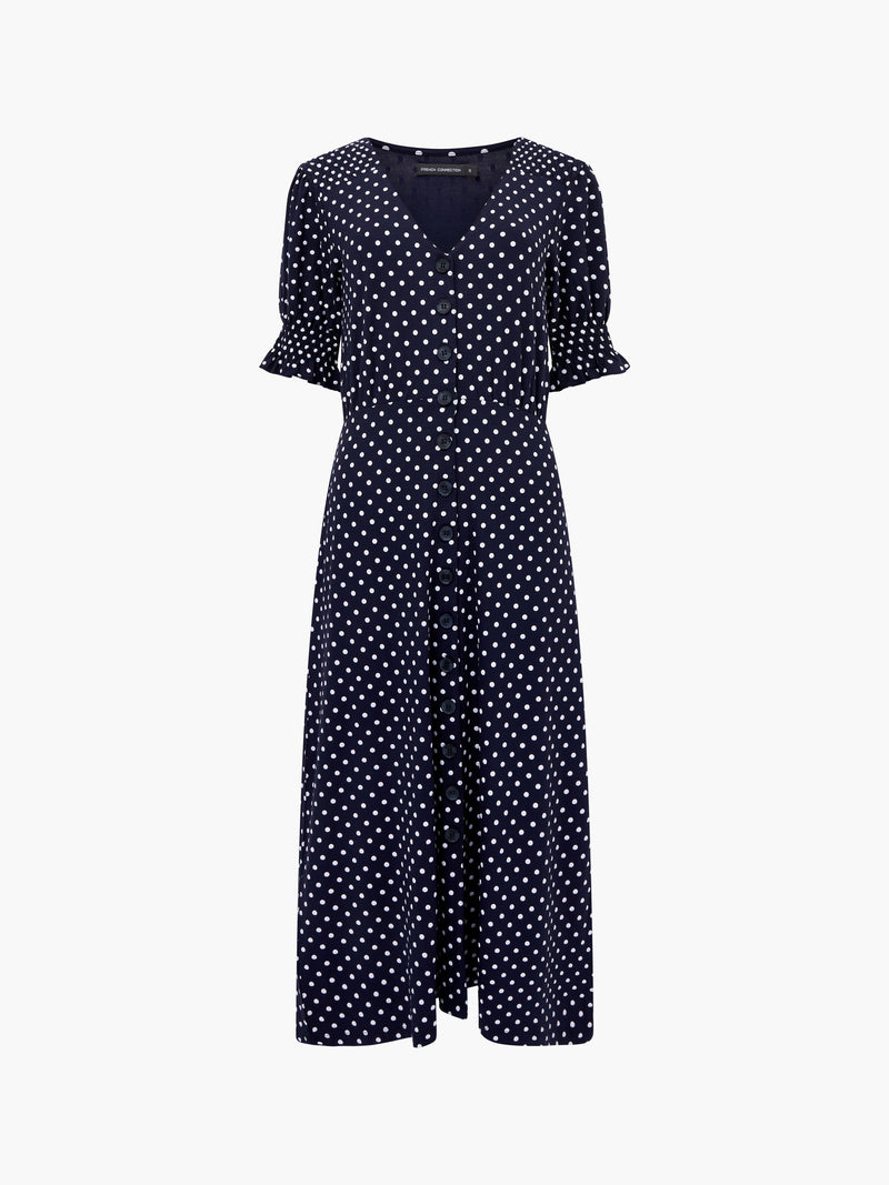 Spot Button Through Midi Dress