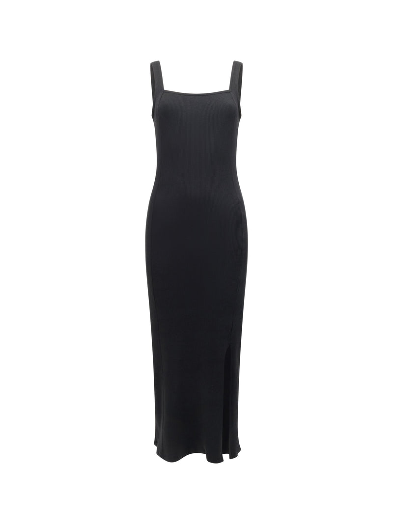 Square Neck Ribbed Bodycon Midi Dress