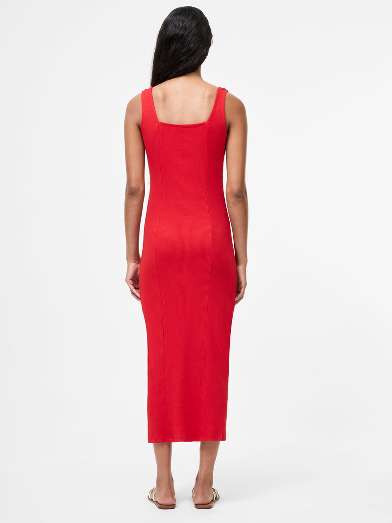 Square Neck Ribbed Bodycon Midi Dress
