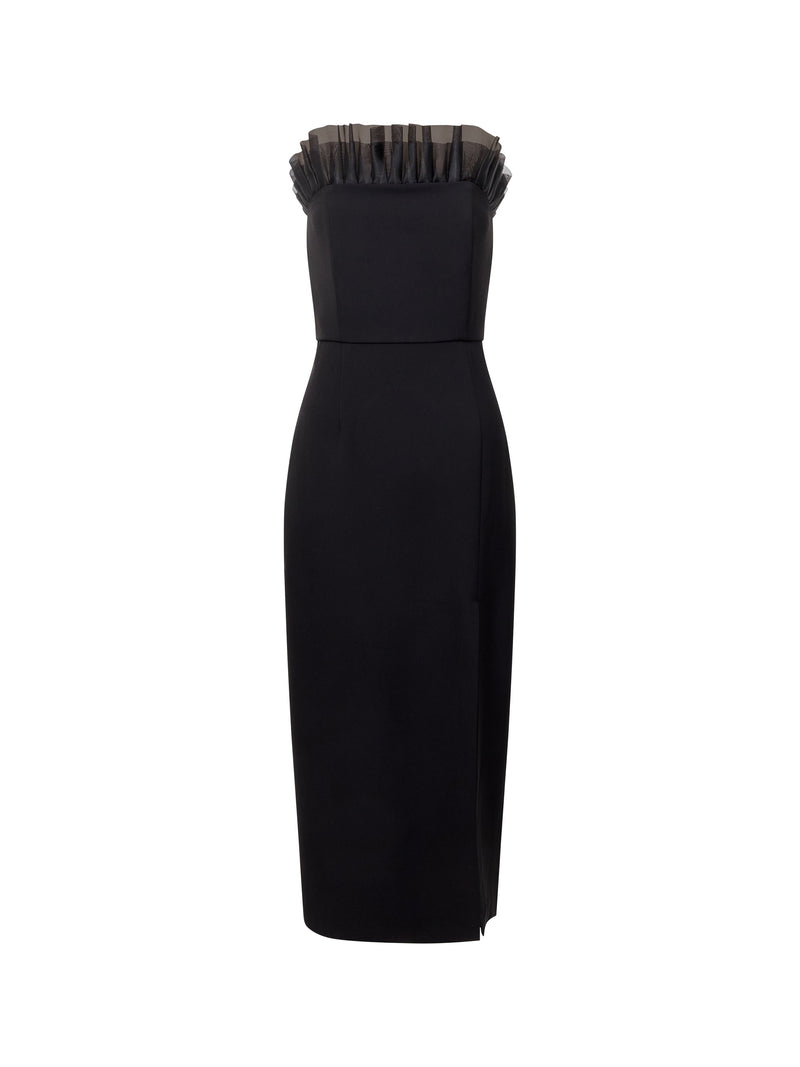 Bandeau Organza Mix Frill Midi Dress