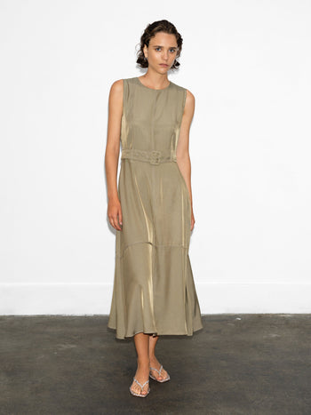 Celina Cupro Sleeveless Cargo Belted Dress