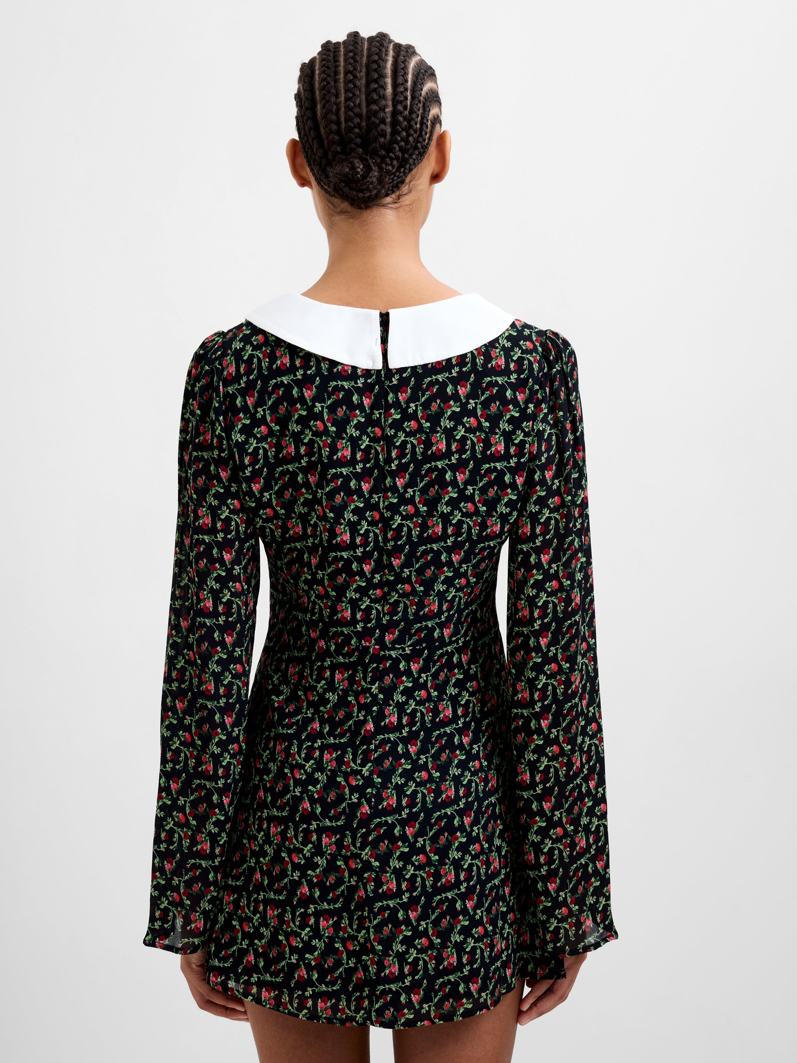 Yasmin Crepe Collar Long Sleeve Mini Dress