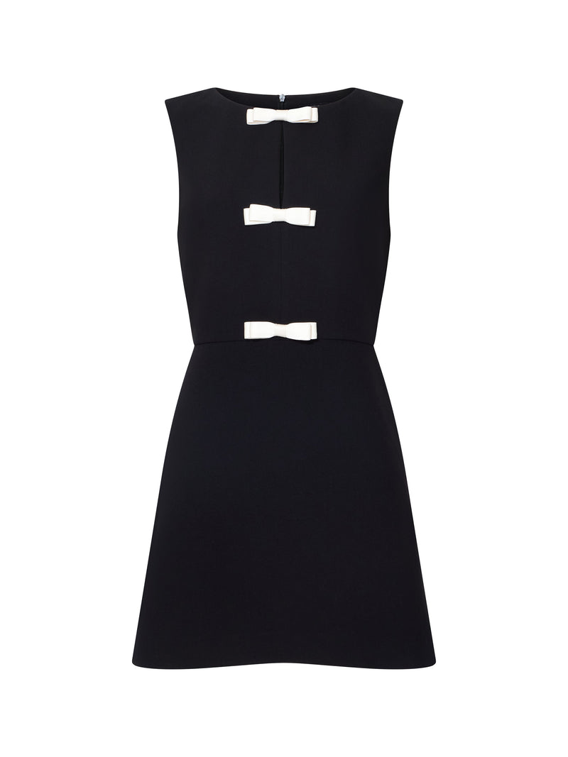 Azra Twill Contrast Satin Bow Mini Dress