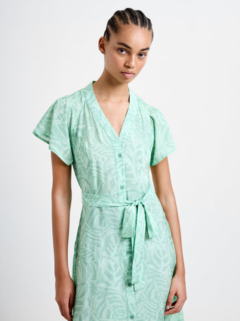 Abstract Green Printed Midi Dress