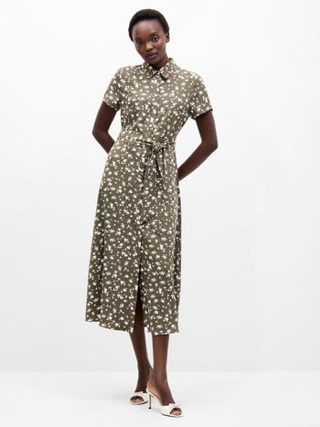 Floral Printed Short Sleeve Shirt Dress