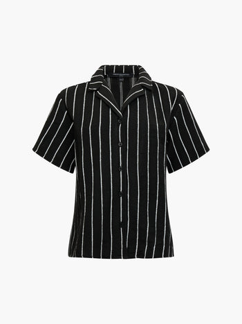 Crochet Knit Striped Black Short Sleeve Shirt