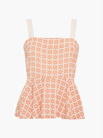 Mona Geo Floral Print Orange Peplum Top