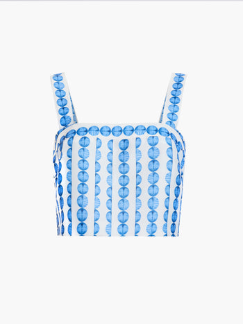 Structured Taffeta Blue Shell Print Top