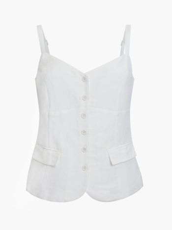Cooper Linen Tailored Button Front White Cami Top