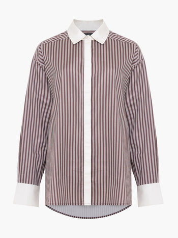 Alexis Poplin Brown Striped Button Down Relaxed Shirt