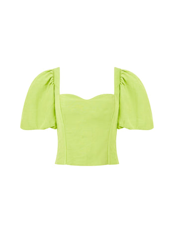 Islay Linen Puff Sleeve Cropped Top