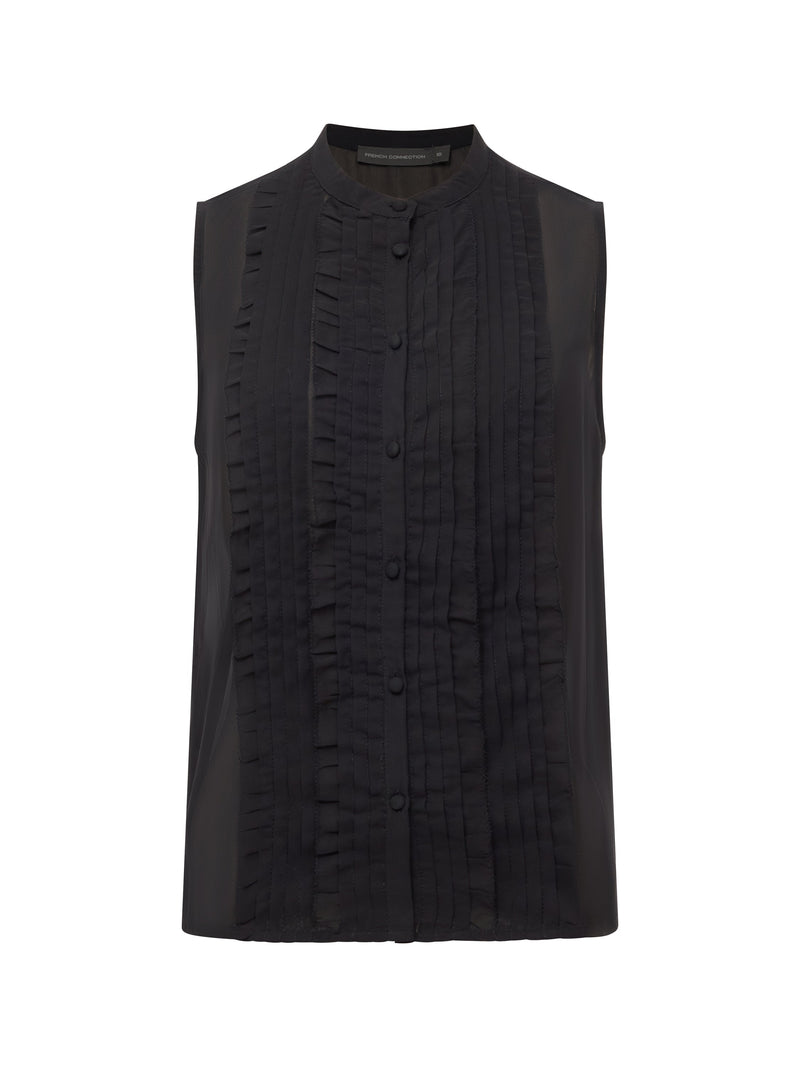Frill Sleeveless Henley Button Down Tank Top