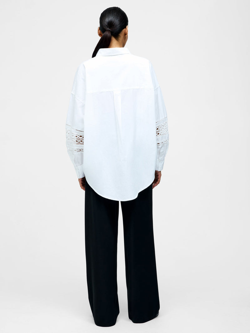Crochet Trim Poplin Long Sleeve Popover Shirt