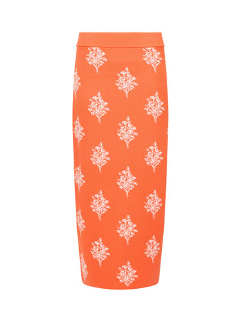 Imelda Ditsy Orange Floral Knit Midi Skirt
