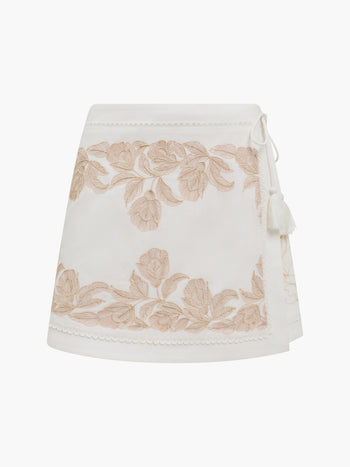 Calissa Embroidered Mini Wrap Over Skirt