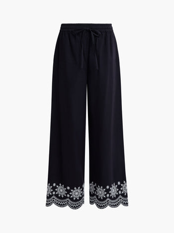 Alissa Cotton Embroidered Hem Trousers