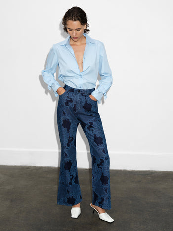 Jennie Denim Lace Print Flared Jeans