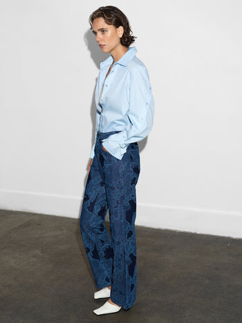 Jennie Denim Lace Print Flared Jeans