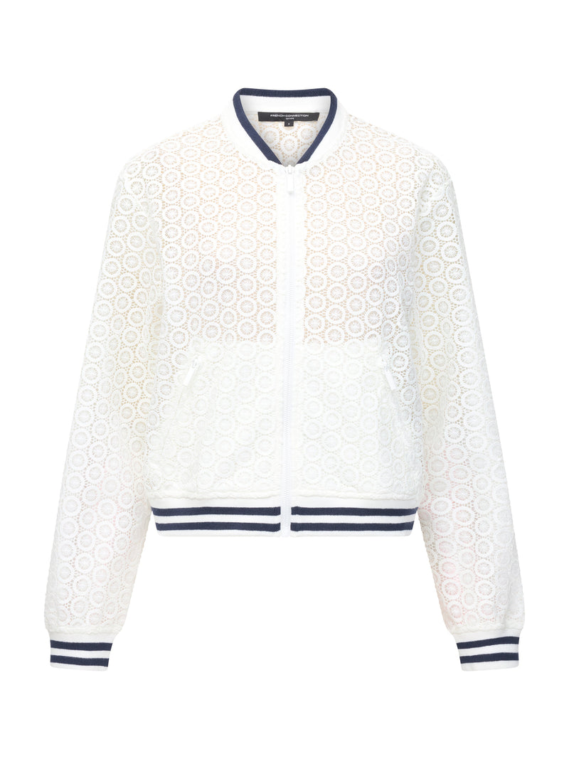 Krista Lace Mix Knit Bomber Jacket