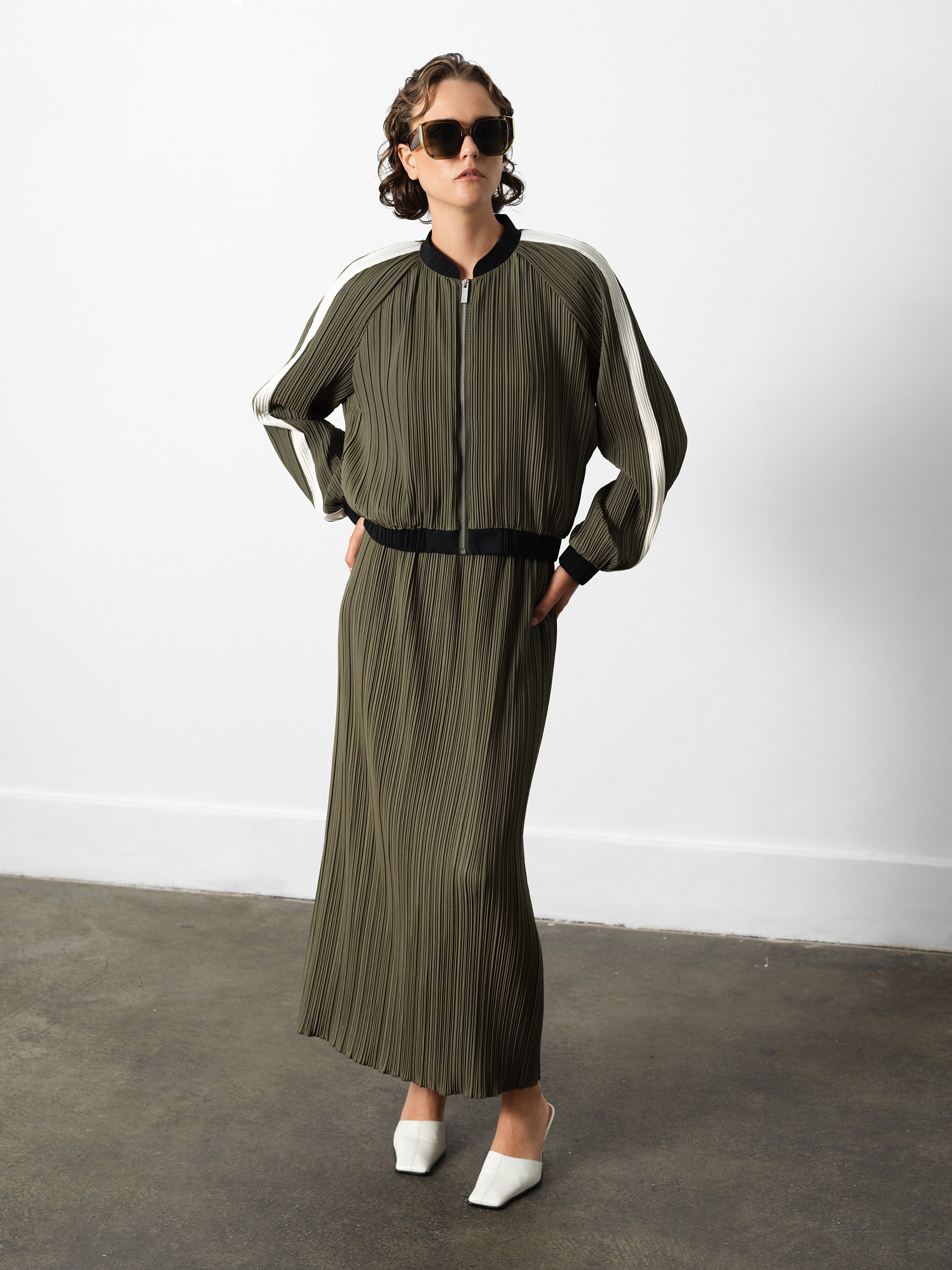 Niri Plisse Bomber Jacket