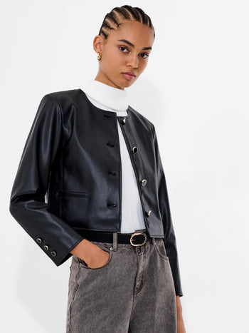 Dessa Faux Leather Cropped Jacket