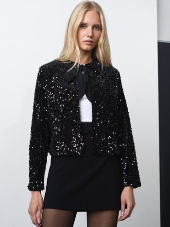 Monet Sequin Bow Tie Cardigan