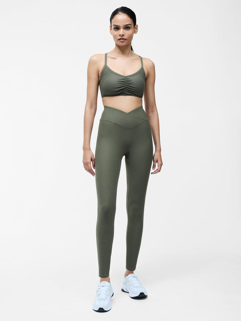 Khaki High-Waisted Crossover Gym Leggings