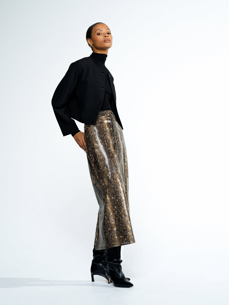 Brandy Snakeskin PU Midi Skirt