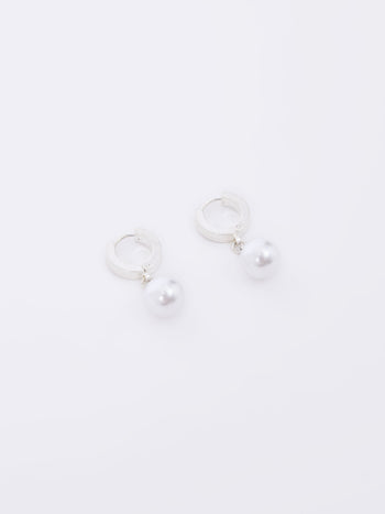 Drop Faux Pearl Huggie Hoop Earrings