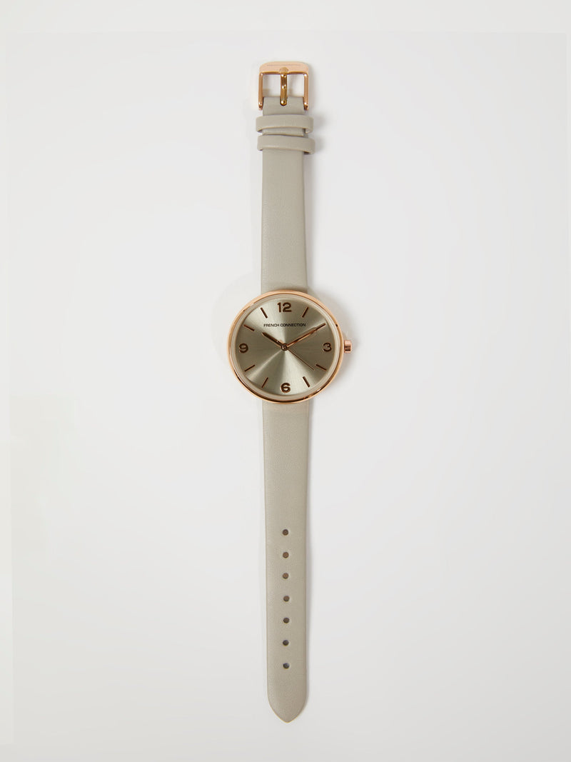 Grey Leather Strap Watch