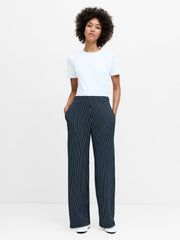 Wren Pinstripe Pull-On Navy Blue Wide Leg Trousers