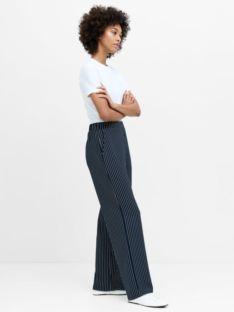 Wren Pinstripe Pull-On Navy Blue Wide Leg Trousers