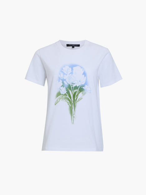 Painted Floral Embroidered White Cotton T-Shirt