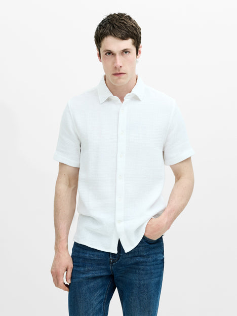 Short Sleeve Open Weave White Button-Through Shirt