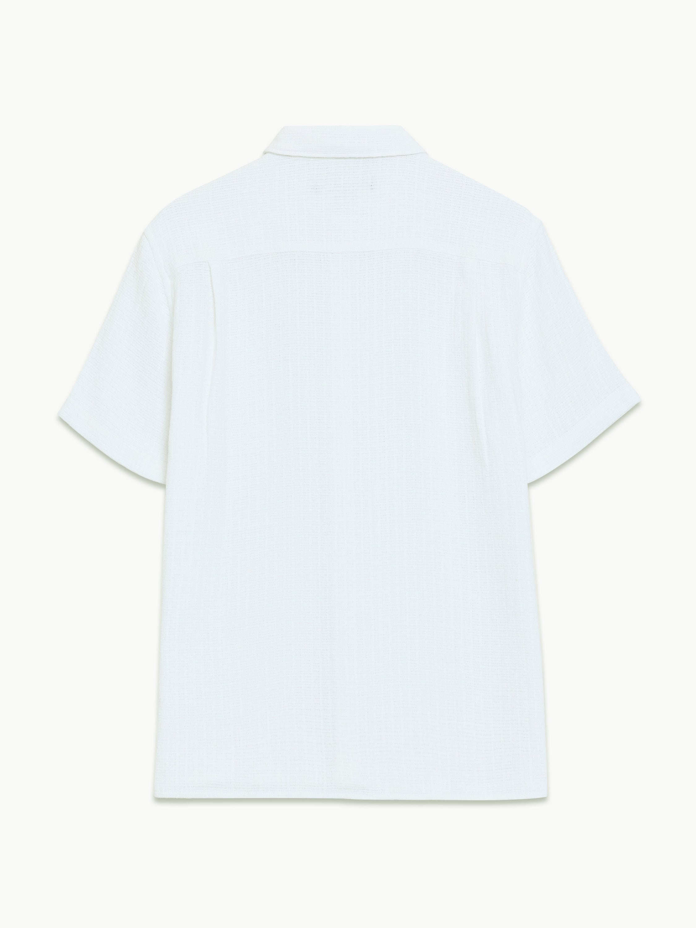 Short Sleeve Open Weave White Button-Through Shirt
