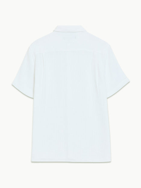 Short Sleeve Open Weave White Button-Through Shirt